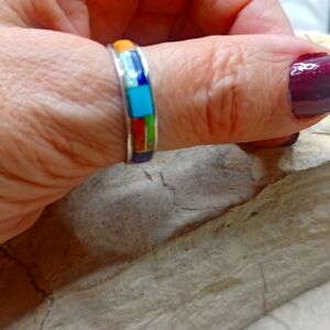 Sterling silver 925 Opal Lazuli Amethyst Turquoise ring sz 12